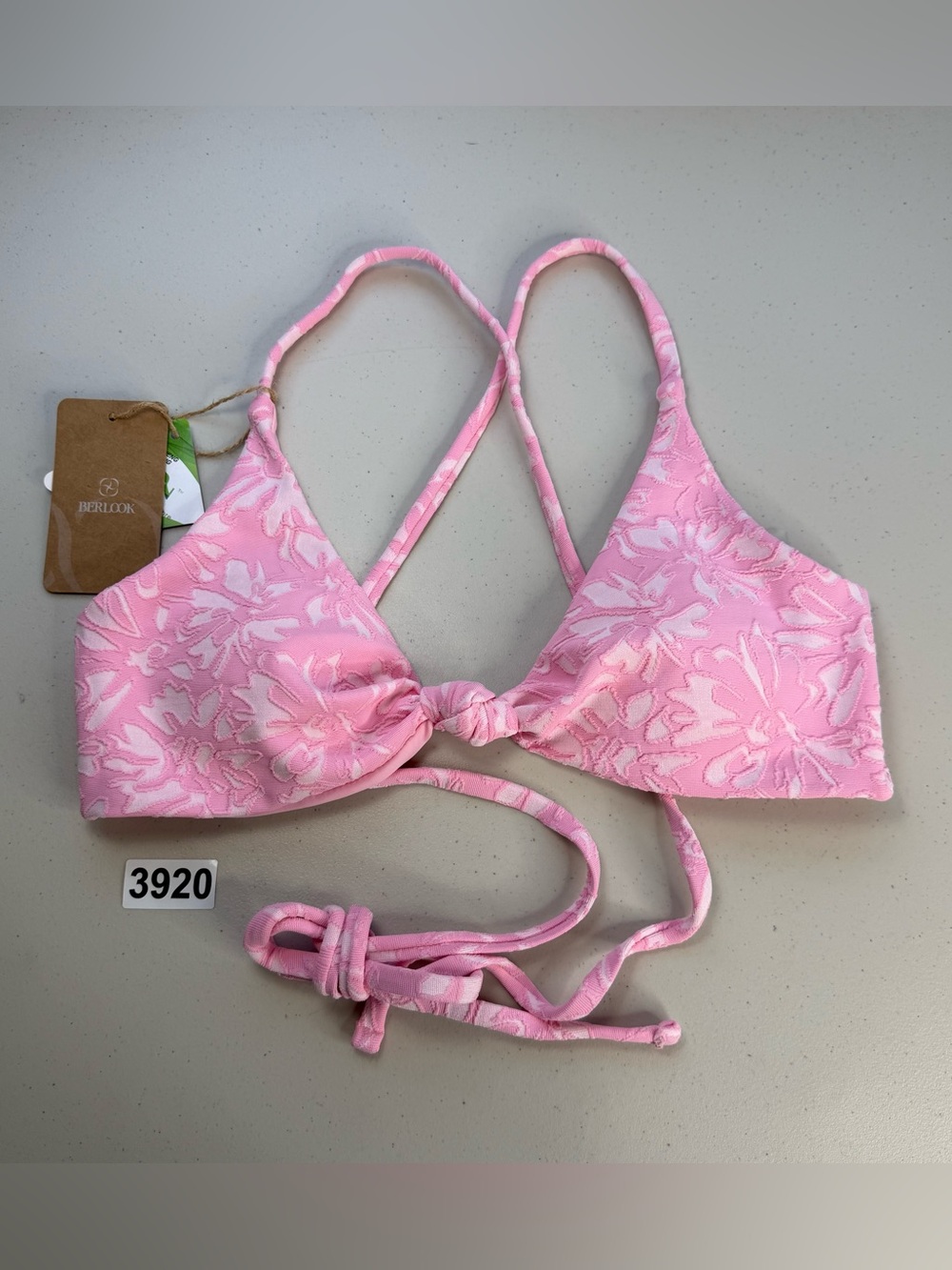 Berlook Medium Pink Bloom Textured Bikini Top New